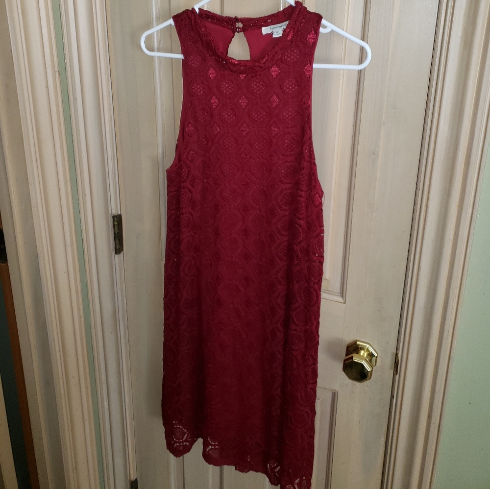 Francesca Misses M red Burgundy dress lace overlay embroidery stitched Christmas - Picture 6 of 7